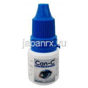 Can-C 点眼薬,　グリセリン 1% w/v / カルボキシメチルセルロース  0.3% w/v, 2本 x 5ml バイアル,製造元： Profound Products, ボトル表面