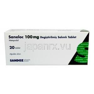 サネロック,  コハク酸メトプロロール 100 mg, 製造元：Sandoz, 箱表面