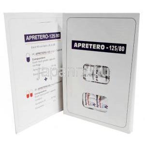 アプレテオ, 1 cap アプレピタント 125mg （1カプセル）＋80mg（2カプセル）,  1セット, 製造元： Hetero Drugs Ltd, 箱情報, 成分