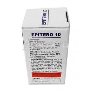 エピテロ注射, エピルビシン 10mg, バイアル, 製造元：Hetero Drugs,箱情報, 成分