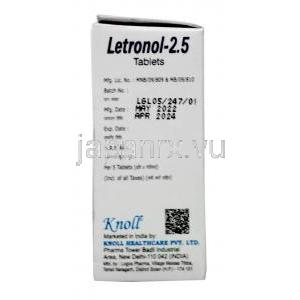 レトロノール,レトロゾール 2.5mg, 5錠, 製造元：Knoll Pharmaceuticals Ltd, 箱情報