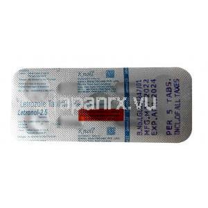 レトロノール,レトロゾール 2.5mg, 5錠, 製造元：Knoll Pharmaceuticals Ltd, シート情報