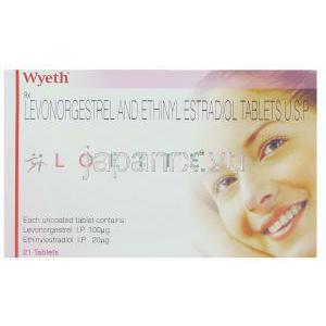 レボノルゲストレル / エチニルエストラジオール（緊急避妊薬） 0.10 0.02mg  錠 (Wyeth) 箱