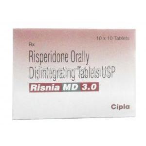 リスニア MD 3.0, リスペリドン 3 mg,錠剤, 製造元：Cipla, 箱表面