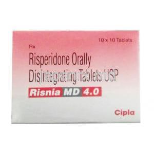 リスニア MD 4.0, リスペリドン 4 mg,錠剤, 製造元：Cipla, 箱表面