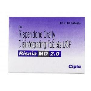 リスニア MD 2.0, リスペリドン 2mg,錠剤, 製造元：Cipla, 箱表面
