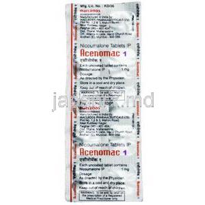 アセノマック, アセノクマロール 1 mg, 製造元：Macleods Pharmaceuticals,シート情報