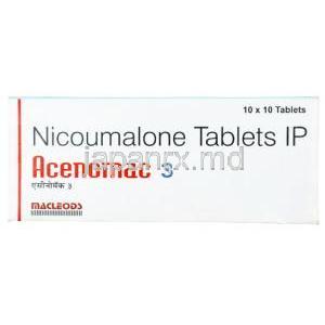 アセノマック, アセノクマロール 3 mg, 製造元：Macleods Pharmaceuticals, 箱表面