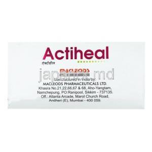 アクティヒール,ブロメライン 90 mg/トリプシン 48 mg/ルトシド 100 mg, 製造元：Macleods Pharmaceuticals Pvt Ltd, 箱側面