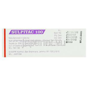 アミスルプリド（ソリアンジェネリック）, Sulpitac 100mg 錠 (Sun Pharma) 製造者情報