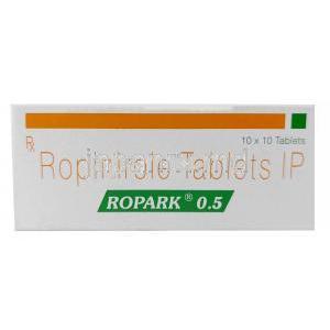 ロパーク 0.5, ロピニロール 0.5mg, 製造元：Sun Pharma, 箱表面