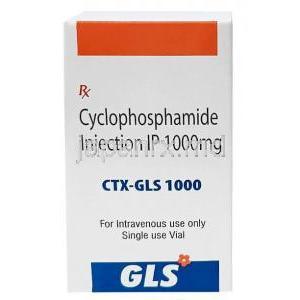 CTX-GLS 注射, シクロホスファミド 1000mg, 注射バイアル, 製造元：GLS Pharma Ltd,箱表面