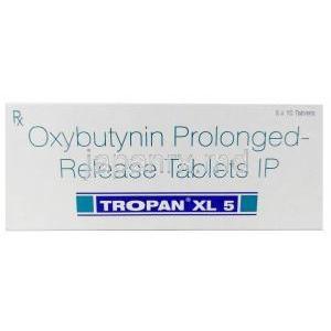 トロパン XL 5, オキシブチニン 5mg,製造元： Sun Pharma, 箱表面