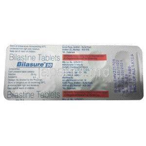 ビラシュア 20,ビラスチン 20 mg, 製造元：Sun Pharmaceutical Industries,シート情報