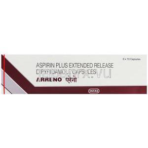 アスピリン/ジピリダモール（アグレノックスジェネリック）, Arreno, 25mg/ 200mg 錠 (Intas)