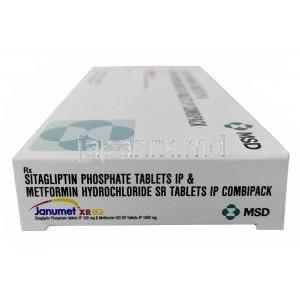 ジャヌメット XR CP,  シタグリプチン 100 mg x 7 錠, メトホルミン 1000 mg  x 7 錠 (コンビパック), 製造元：MSD, 箱側面-2