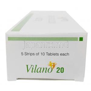 ビラノ 20, ビラゾドン 20 mg, 製造元：Sun Pharmaceutical Industries, 箱側面