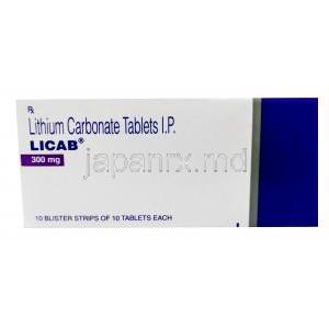 リカブ, 炭酸リチウム 300 mg,製造元：Torrent Pharma, 箱表面