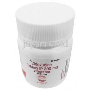 ジディン ジドブジン 300mg, 60錠, 製造元：Emcure Pharmaceuticals Ltd,ボトル表面