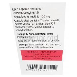 ビーナット,メシル酸イマチニブ 100 mg,120カプセル, 製造元：Natco Pharma, 箱情報