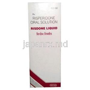 リスドン 内服液, リスペリドン 1 mg/mL, 内服液 60mL,製造元：Intas Pharmaceuticals, 箱表面