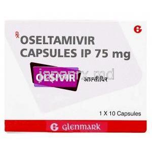 オルシビル, オセルタミビル 75 mg,カプセル, 製造元：Glenmark Pharmaceuticals, 箱表面