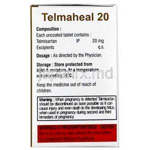 テルマヒール 20, テルミサルタン 20mg, 製造元：Healing Pharma India,箱情報