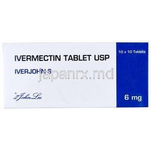 イベルジョン 6, イベルメクチン 6 mg,製造元： Johnlee Pharmaceuticals, 箱表面