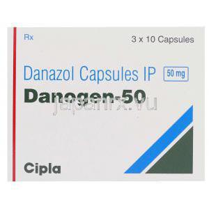ダノジェン Danogen,  ダノクリン ジェネリック,  ダイナゾール 50mg カプセル (Cipla) 箱