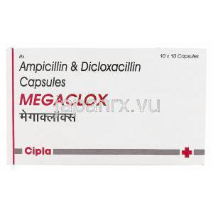 アンピシリン/クロキサシリン（メガペンジェネリック）, Megaclox 250/250mg カプセル (Cipla) 箱