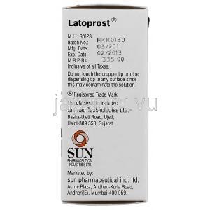 ラトプロスト Latoprost, キサラタン ジェネリック, ラタノプロスト 0.005% 2.5ml 点眼薬 (Sun pharma) 製造者情