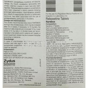 レボキセチン（ベスプラ ジェネリック） ナリボックス Narebox 錠 (Zydus Cadila) 情報シート1