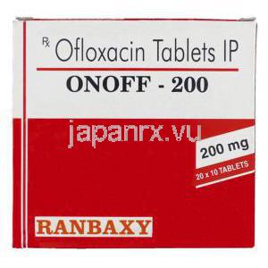 オンオフ Onoff, タリビッド ジェネリック, オフロキサシン 200mg 錠 (Ranbaxy) 箱