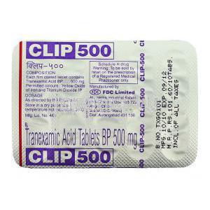 トラネキサム酸 （シクロカプロン ジェネリック）, Clip 500mg 錠 (FDC) 包装裏面
