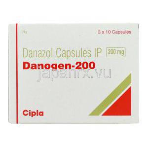 ダノジェン Danogen,  ダノクリン ジェネリック,  ダイナゾール 200mg カプセル (Cipla) 箱