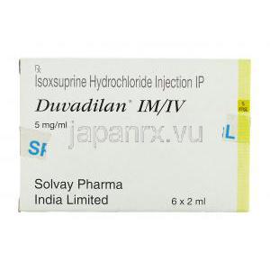 デュバディラン Duvadilan , ズファジラン ジェネリック,  イソクスプリン 5mg/ml (2ml x5本) 注射 (Solvay Pharma) 箱
