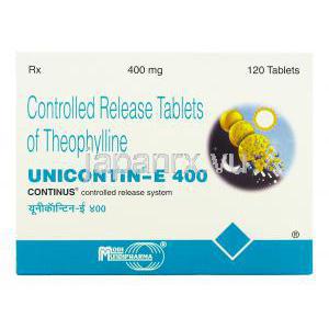 ユニコンチンE Unicontin-E, ユニフィル ジェネリック, テオフィリン 400mg (Modi) 箱