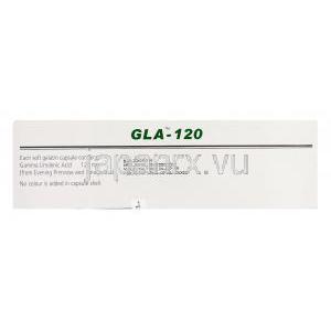 ガンマリノレン酸（γ-リノレン酸） GLA 120, 120MG カプセル  (Dr Reddy's) 箱裏面・成分