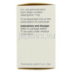 カバサール Cabaser, カベルゴリン 1mg 錠 (Pharmacia Upjohn) 箱側面