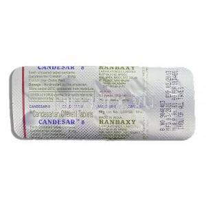 カンデサール Candesar (ブロプレス ジェネリック) カンデサルタン 8mg 錠 (Ranbaxy) 包装裏面