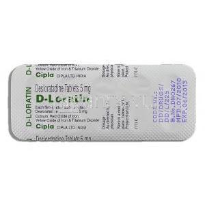 D-ロラチン D-Loratin, クラリネックス ジェネリック, デスロラタジン 5mg 錠 (Cipla) 包装裏面
