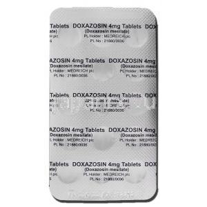ドクサゾシン Doxazosin, カルデナリンジェネリックド, キサゾシン 4mg 錠 (Medreich) 包装裏面