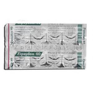 ジプシードン Zipsydon, ジオドンジェネリック, ジプラシドン 40mg カプセル (Sun Pharma) 包装裏面