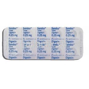 ジゴシン Digoxin, ジゴキシン0.25mg(250mcg) 錠 (Novartis) 包装裏面