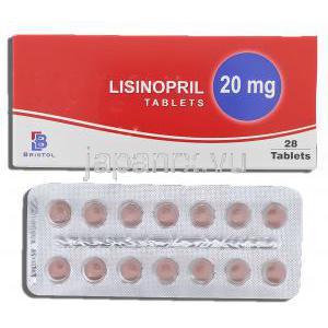 ゼストリル  ジェネリック, リシノプリル Lisinopril  20mg 錠 (Bristol)