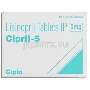 シプリル Cipril, ゼストリル  ジェネリック, リシノプリル Lisinopril  5mg 錠 (Cipla) 箱