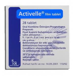 アクティベル Activelle, エストラジオール・ノルエチンドロン配合 1mg / 0.5mg 錠 (Novo Nordisk) 箱