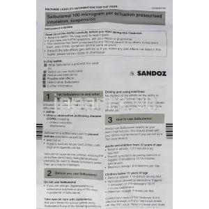 サルブタモール 100mcg 200md 圧縮吸入剤 (Sandoz)  情報シート1