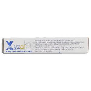 ザイザル Xyzal, 塩酸レボセチリジン 5mg 錠 (UCB Pharma) 箱側面