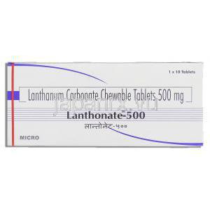 ランゾネート Lanthonate, ホスレノール ジェネリック, 炭酸ランタン 500mg 錠 (Micro Labs) 箱